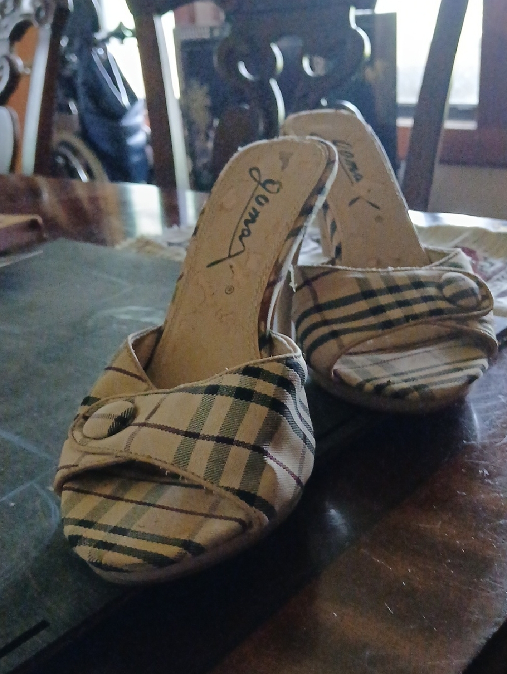 Gomax Plaid Open-Toe Slip-On Mules in Beige and Black